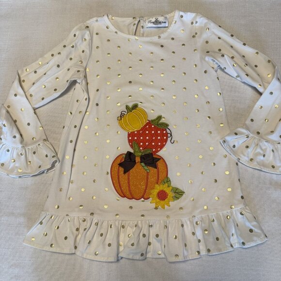Girls Rare Editions Fall Halloween Polka Dot & Pumpkin Shirt Top - Size 6 - Picture 1 of 2